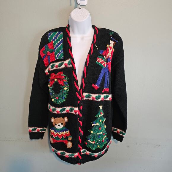 Vintage Marisa Christina Christmas Cardigan Sweater Embroidered Size M - Picture 1 of 9